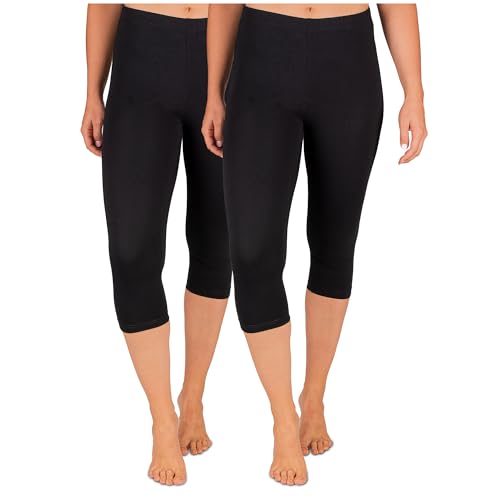 SES Capri Leggings Damen Schwarz (44/46) 2er Pack aus Baumwolle/blickdichte Damen Capri-Leggings/elastische Damen Leggins 3/4 lang Baumwolle/Damen Capri Leggings mit Perfekter Passform von SES