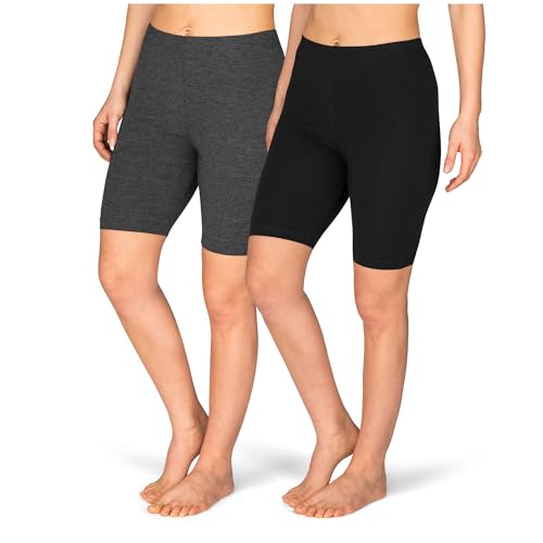 SES Kurze Radlerhose Damen 2er Pack Schwarz/Anthrazit 48/50 Aus Baumwolle - Bequem Mit Perfektem Sitz - Geeignet Für Kleid von SES
