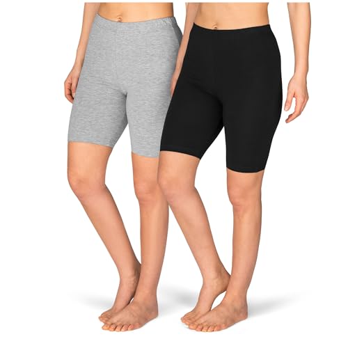 SES Kurze Radlerhose Damen 2er Pack Schwarz/Grau 48/50 Aus Baumwolle - Bequem Mit Perfektem Sitz - Geeignet Für Kleid von SES