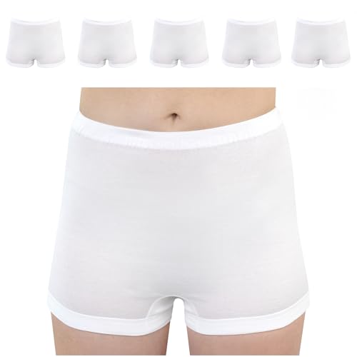 SES Pagenschlüpfer Damen 5er Pack Größe 48/50 aus 100% Baumwolle weiß/Feinripp Damen Schlüpfer mit Bein, hoher Leibhöhe und sanften Bündchen/kochfeste Unterhosen Damen mit hohem Komfort von SES