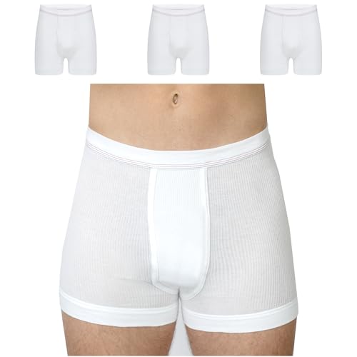 SES Doppelripp Unterhosen Herren weiß 3er Pack aus 100% Baumwolle M/kochfeste Herren Unterhosen mit Eingriff und Weichbund/Unterhosen Männer aus hochwertigem Doppelripp von SES