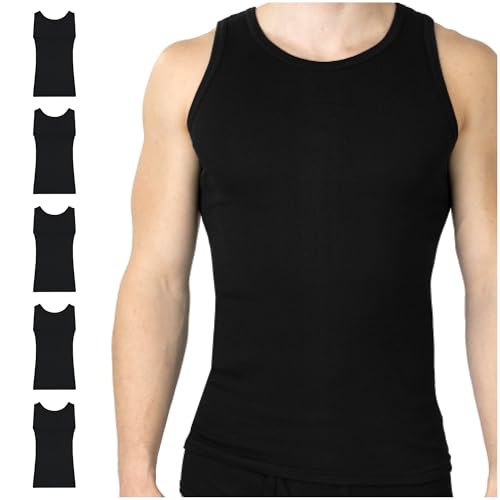 SES Feinripp Unterhemd Herren 5er Pack Schwarz L/figurbetontes Tank Top Herren aus 100% Baumwolle/Herren Unterhemden mit körpernaher Passform von SES