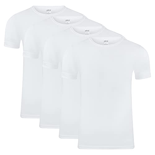 SES Feinripp Unterhemd Herren Weiß L 4er Pack/Kurzarm Herren Unterhemden Weiss / 100% Baumwoll Unterhemd Herren als Unterhemd Herren Feinripp oder Basic Tshirt Herren von SES
