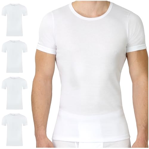 SES Herren Unterhemd Feinripp 4er Pack L - Kurzarm Unterhemden 100% Baumwolle, Weiß - Kochfest & Atmungsaktiv - Basic T-Shirt Herren mit Perfekter Passform von SES