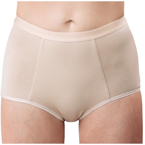 SES Formslip Damen 3er Pack Größe 42 beige/hoher Bund & elastischer Gummibund/atmungsaktive Slips Mehrpack Baumwolle ohne Einschneiden – Damen-Slip langlebig, pflegeleicht & formstabil von SES