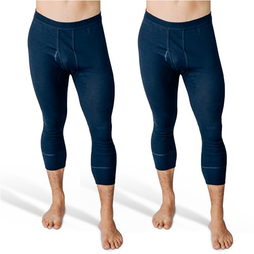 SES 3/4 Lange Unterhosen Herren Feinripp 2er Pack XL Marine - 100% Baumwolle mit Eingriff & Weichbund - Bequeme Unterhosen Männer langes Bein von SES