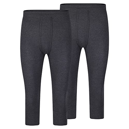 SES Herren 3/4-lange Unterhose 2er Pack mit Eingriff und Weichbund aus 100% Baumwolle, grau meliert (L) von SES