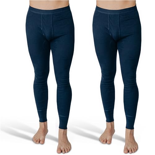 SES Lange Unterhosen Herren Feinripp 2er Pack M mit Eingriff & Weichbund aus Baumwolle/Bequeme Unterhosen Männer lang/Marine-Farben Herren Unterhosen langes Bein von SES