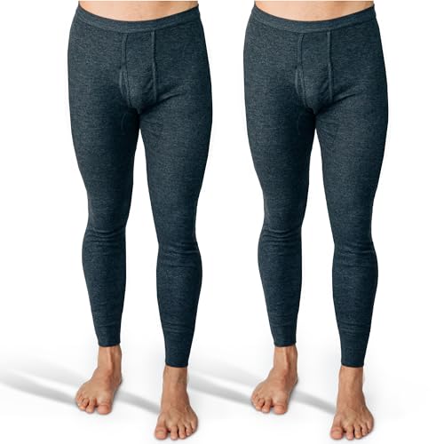 SES Lange Unterhosen Herren Feinripp 2er Pack M mit Eingriff & Weichbund aus Baumwolle/Bequeme Unterhosen Männer lang/grau melierte Herren Unterhosen langes Bein von SES