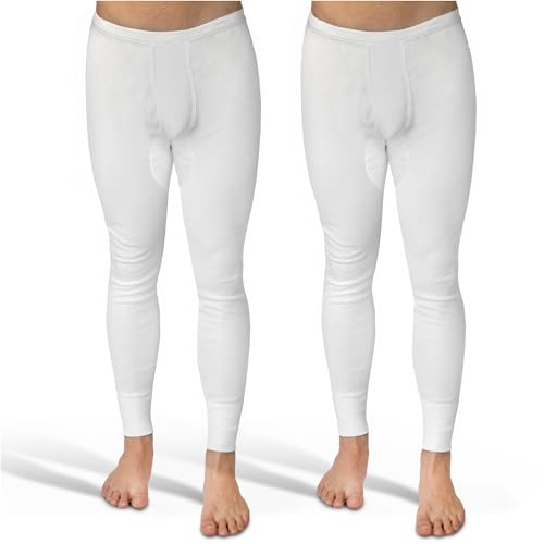 SES Lange Unterhosen Herren Feinripp 2er Pack L mit Eingriff & Weichbund aus Baumwolle/Bequeme Unterhosen Männer lang/weiße Herren Unterhosen langes Bein von SES