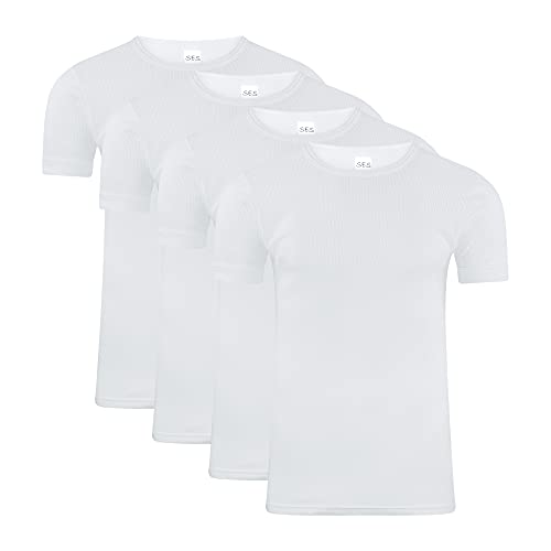 SES Doppelripp Unterhemd Herren Weiß L 4er Pack/Kurzarm Herren Unterhemden Weiss / 100% Baumwoll Unterhemd Herren als Unterhemd Doppelripp Herren oder Basic Tshirt Herren von SES