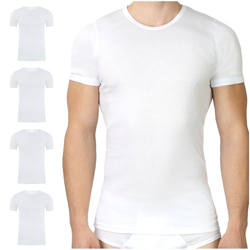 SES Doppelripp Unterhemd Herren Weiß S 4er Pack/Kurzarm Unterhemden Weiß / 100% Baumwoll Unterhemd als Doppelripp oder Basic T-Shirt von SES