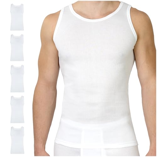 SES Doppelripp Unterhemd Herren 5er Pack Weiß 4XL / figurbetontes Tank Top Herren aus 100% Baumwolle/Herren Unterhemden mit körpernaher Passform von SES