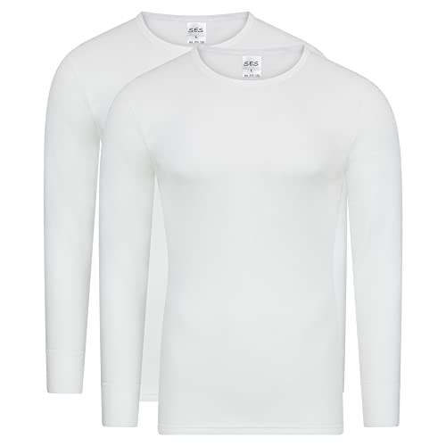 SES Shirt Langarm Herren 2er Pack Weiß XXL/Feinripp Herren Shirt Langarm Set aus 100% Baumwolle/Langarm Shirts Herren als Unterhemd oder Schlafshirt Herren Langarm von SES
