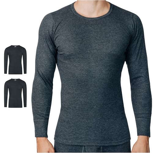 SES Langarm Shirt Herren 2er Pack Grau Meliert XL/Feinripp Set Aus Hochwertigem Baumwolle-Polyester Mix/Unterhemd Oder Schlafshirt von SES