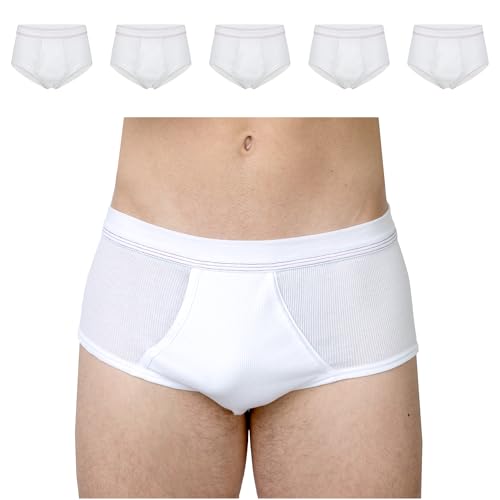 SES Herren Unterhosen 5er Pack mit Eingriff weiß 3XL - 100% Baumwolle, Atmungsaktiv & Hautfreundlich - Weicher, Elastischer Bund - Bequeme Doppelripp Slips, Kochfest bis 95°C von SES