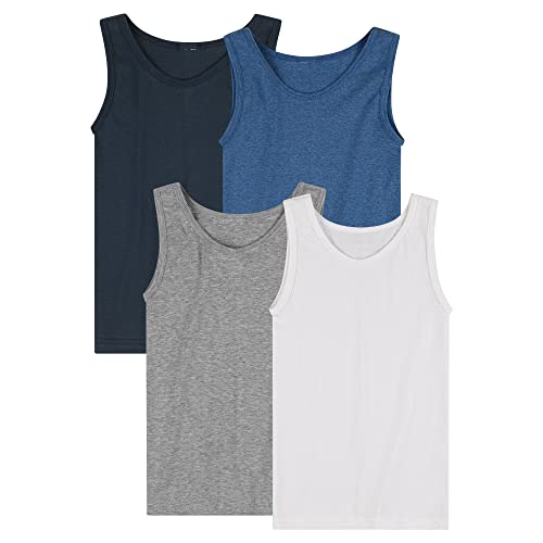 SES 4er Pack Unterhemden Jungen in 4 Farben 152 / Unterhemden für Jungen aus Baumwolle/ärmelloses Unterhemd Kinder/blau & graues Achselshirt Jungen von SES