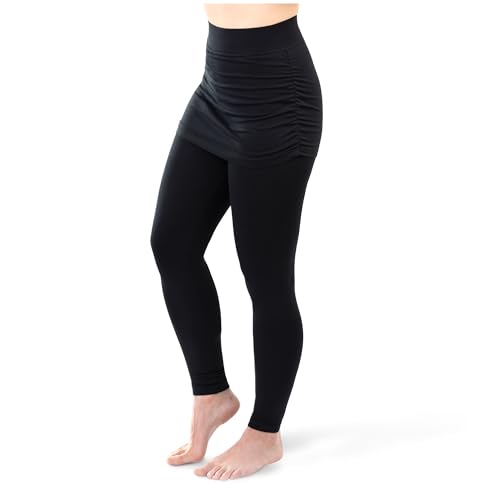 SES Leggings mit Rock Damen 40-42 schwarz aus Baumwolle/blickdichte 2 in 1 Leggings mit Rock/elastische Baumwoll Leggings Damen/Damen Leggings mit Rock und Perfekter Passform von SES