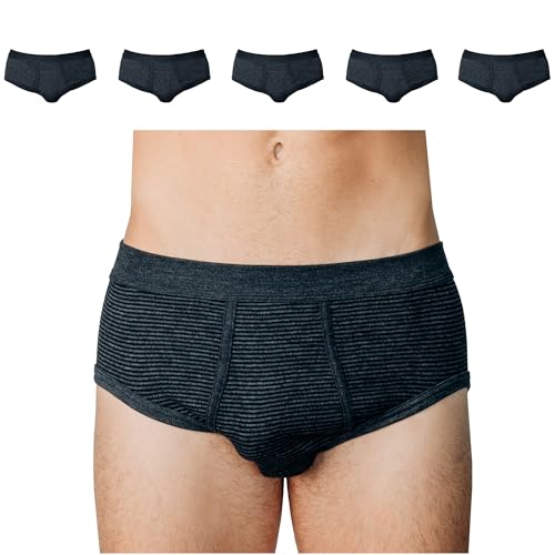 SES Ringel Feinripp Herren Slip 5er Pack S anthrazit aus Baumwolle/Unterhosen Männer klassisch, bequem & atmungsaktiv/Feinripp Unterhose Herren mit weichem Bund & Eingriff von SES