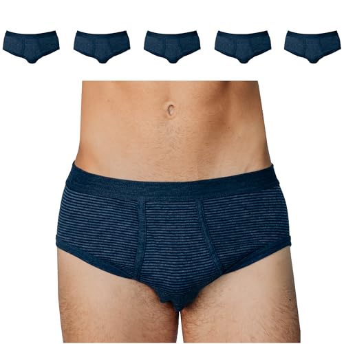 SES Ringel Feinripp Herren Slip 5er Pack XL Jeans Marine aus Baumwolle/Unterhosen Männer klassisch, bequem & atmungsaktiv/Feinripp Unterhose Herren mit weichem Bund & Eingriff von SES