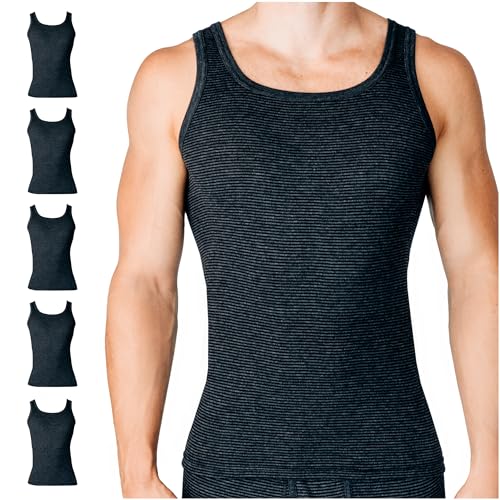 SES Ringel Feinripp Unterhemd Herren XXL anthrazit aus Baumwolle 5er Pack/weiche & atmungsaktive Achselhemden Herren/Baumwoll Herren Unterhemden mit körpernaher Passform von SES