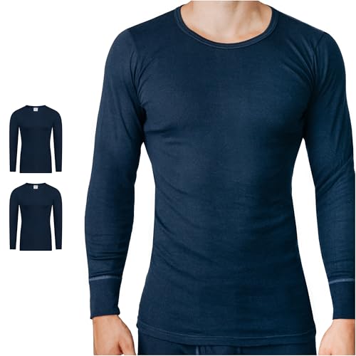 SES Langarm Shirt Herren 2er Pack Marine 4XL / Feinripp Set aus 100% Baumwolle / Als Unterhemd oder Schlafshirt von SES