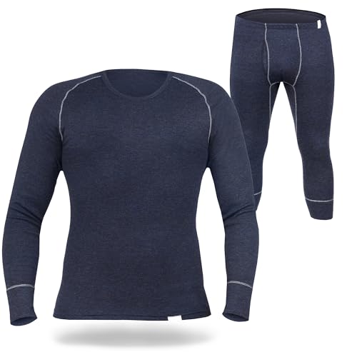 SES Thermounterwäsche Herren Set 3/4 lang L Marine aus 75% Baumwolle & 25% Polyester/atmungsaktive & langlebige Thermounterwäsche mit Eingriff für Herren/Thermo Unterwäsche für Wärme & Komfort von SES