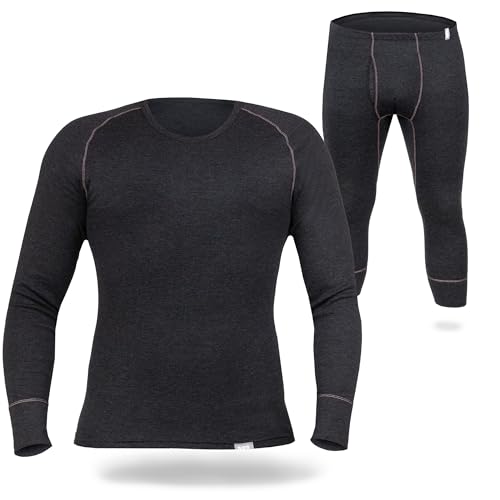 SES Thermounterwäsche Herren Set 3/4 lang 3XL Anthrazit aus 75% Baumwolle & 25% Polyester/atmungsaktive Thermounterwäsche mit Eingriff für Herren/Thermo Unterwäsche für Wärme & Komfort von SES