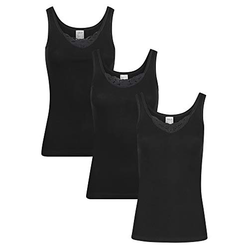 SES Top mit Spitze Damen 3er-Pack Schwarz 42 aus 100% Baumwolle/Damen Unterhemden mit Spitze & weicher Feinripp-Qualität/Trägertop mit Spitze als Basic Top oder Unterhemd mit Spitze Damen von SES