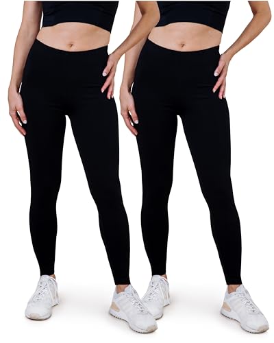SES blickdichte Leggings Damen Baumwolle 2er Pack 52-54 Schwarz - Baumwoll Leggings Damen lang mit Perfekter Passform & Komfort für vielfältige Looks von SES