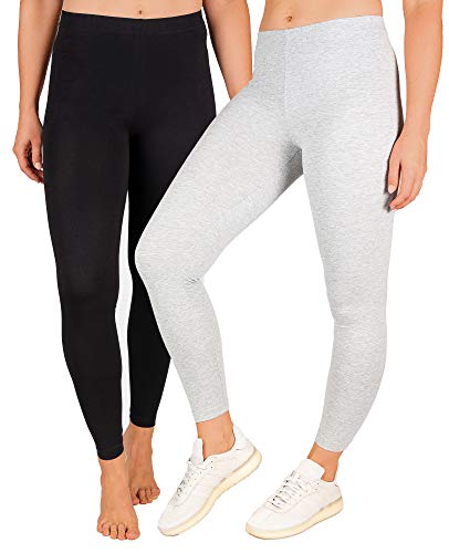 SES blickdichte Leggings Damen 2er Pack schwarz/grau meliert (32/34) / Leggings Damen Baumwolle/Leggins Damen mit Perfekter Passform und Komfort/Leggings Set Damen für vielfältige Looks von SES