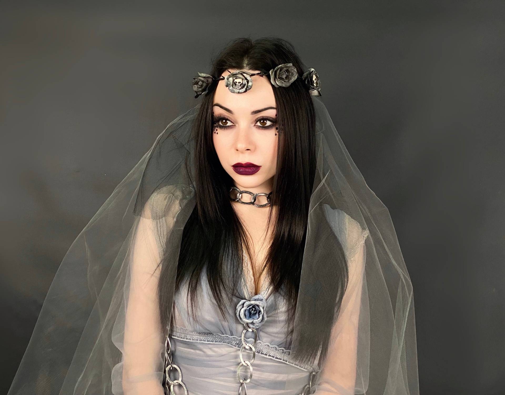 Halloween Sugar Skull Kopfschmuck, Graue Rosenkrone, Gothic Schleier von SETAdesignStudio