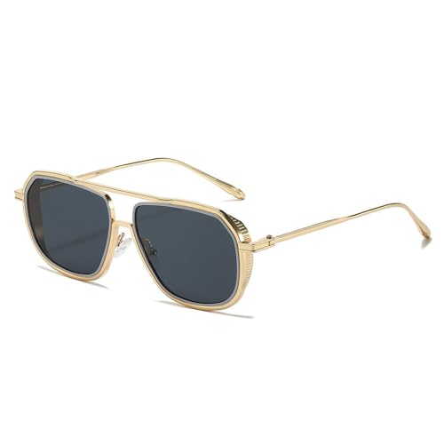SETNGB 2025 Modische Sonnenbrille mit quadratischem Rahmen für Damen, Retro-Sonnenbrille im Punk-Stil zum Einkaufen und Autofahren, UV-Schutz, Goldgrau, 140 x 154 x 47 mm von SETNGB