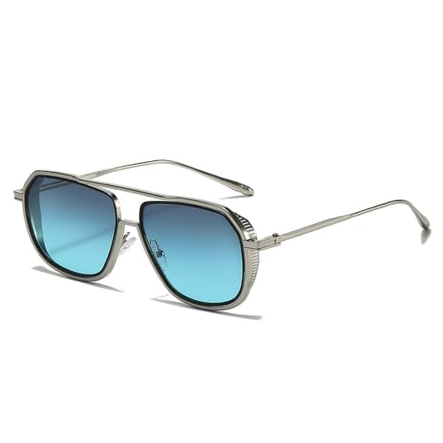 SETNGB 2025 Modische Sonnenbrille mit quadratischem Rahmen für Damen, Retro-Sonnenbrille im Punk-Stil zum Einkaufen und Autofahren, UV-Schutz, Silbergrün, 140 x 154 x 47 mm von SETNGB