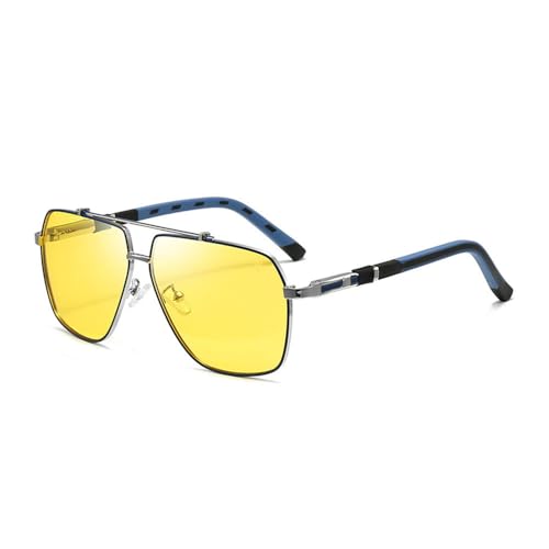 SETNGB 2025 Stilvolle Herren-Sonnenbrille mit quadratischem Rahmen, polarisierte Sonnenbrille, Outdoor-Reisen und Autofahren, Gradient-UV-Schutz, Silberblau, Nachtsicht, 132 x 146 x 53 mm von SETNGB