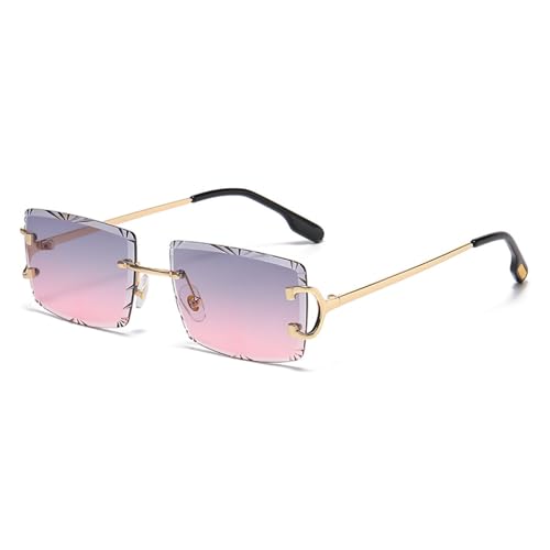 SETNGB 2025 Stilvolle quadratische randlose Sonnenbrille für Männer und Frauen mit Metallbügeln für Outdoor-Reisen UV400-Sonnenbrille, Grau Pink, 135 * 137 * 41 mm von SETNGB