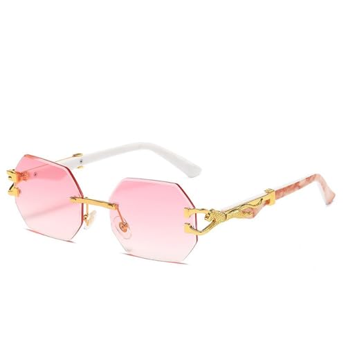 SETNGB Metallische randlose polarisierte Sonnenbrille quadratisch Damen Retro Herren Sonnenbrille Brille UV400, Pink, 150 * 141 * 44mm von SETNGB