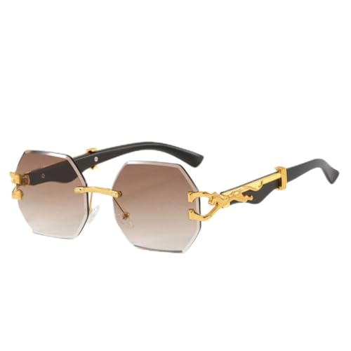 SETNGB Metallische randlose polarisierte Sonnenbrille quadratisch Damen Retro Herren Sonnenbrille Brille UV400, braun, 150 * 141 * 44mm von SETNGB