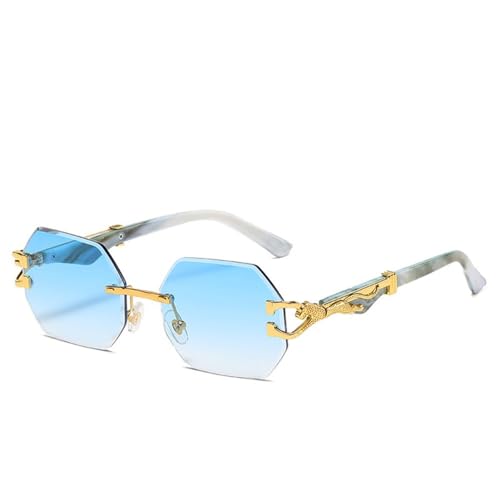 SETNGB Metallische randlose polarisierte Sonnenbrille quadratische Damen Retro Herren Sonnenbrille Brille UV400, blau, 150 * 141 * 44 mm von SETNGB