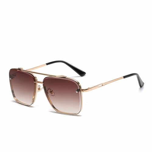SETNGB Quadratische Sonnenbrille für Herren, Metallrahmen, Harzlinse, Sonnenbrille, Autofahren, Reisen, Outdoor-Brille, UV400, C3 Goldbraun, 153 x 146 x 54 mm von SETNGB