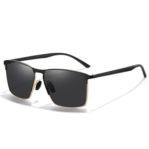 SETNGB Stilvolle polarisierte Herren-Sonnenbrille, kleiner quadratischer Metallrahmen mit TR90-Bügeln, leichte Sonnenbrille mit UV-Schutz, C2, 142 x 145 x 47 mm von SETNGB