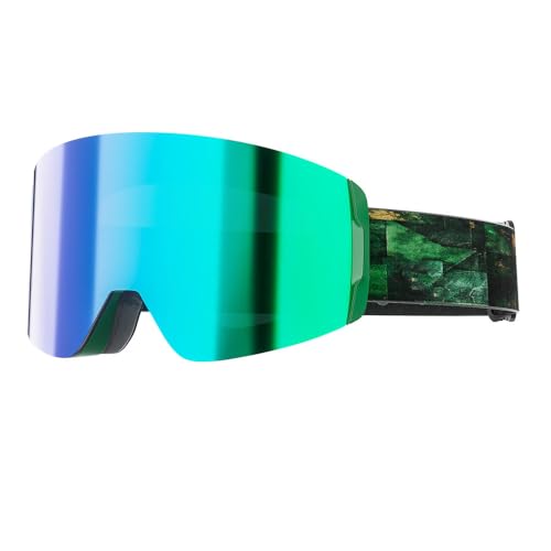 Stilvolle, farbwechselnde, beschlagfreie, magnetische Weitfeld-Skibrille für Herren und Damen zum Schneewandern und Bergsteigen im Freien mit Wind- und UV-Schutz, Wonderland Green, 185 x 148 x 100 von SETNGB