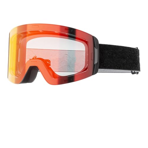 Stilvolle, farbwechselnde, beschlagfreie, magnetische Weitfeld-Skibrille für Herren und Damen zum Schneewandern und Bergsteigen im Freien mit Wind- und UV-Schutz,Transparent wird rot,185*148*100mm von SETNGB