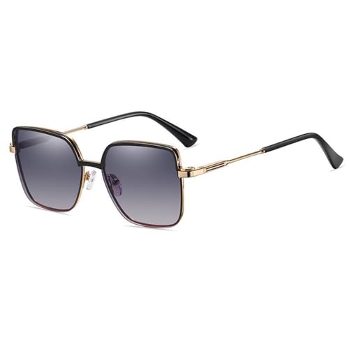 Stilvolle Damen-Sonnenbrille mit quadratischem Metallrahmen und magnetischem Clip-on für Outdoor-Reisen, Streetstyle, Autofahren und Sonnenblende. Polarisierte Sonnenbrille mit UV-Schutz, Schwarz, von SETNGB