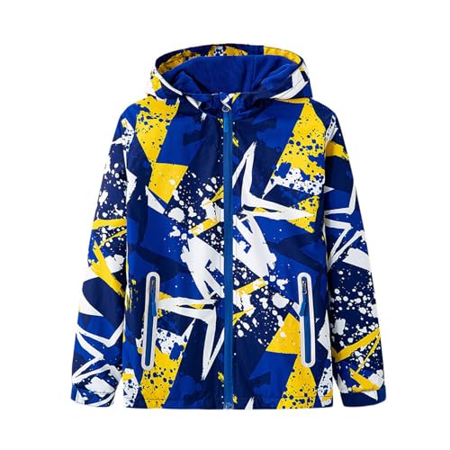 Regenmantel Kinder Wasserdicht Softshelljacke Jungen Vintage Geometrie Regenjacke Outdoor Sport Travel Wandern Trekking Winter Skijacke Schneejacke 13-14 Jahre, Blau von SEVEN BB