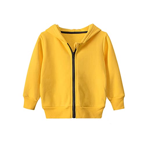 SEVEN BB Baby Jungen Mantel Kleinkind Basketball Kapuzenjacken Schlichtes Gelb Dünn Leichte Fleece Gefütterte Sweatjacke Frühling Herbst Sport Jacke für Kinder 92 von SEVEN BB