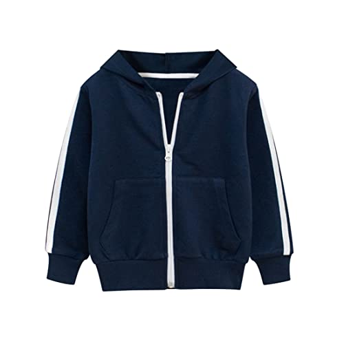 SEVEN BB Baby Jungen Mantel Kleinkind Basketball Kapuzenjacken Schlichtes Naviblau Dünn Leichte Fleece Gefütterte Sweatjacke Frühling Herbst Sport Jacke für Kinder 92 von SEVEN BB