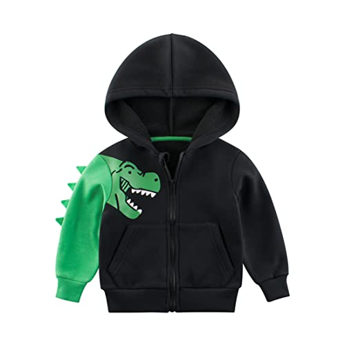 SEVEN BB Baby Jungen Mantel Kleinkind Kapuzenjacken Dinosaurier Schwarz Dünn Leichte Fleece Gefütterte Sweatjacke Frühling Herbst Sport Jacke für Kinder 92 von SEVEN BB