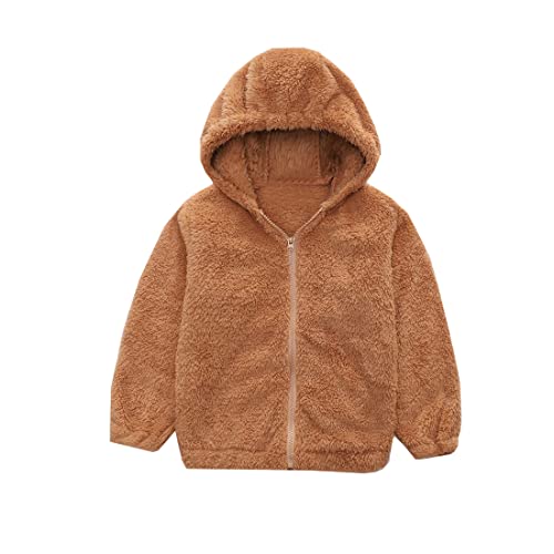 SEVEN BB Baby Jungen Mantel Kleinkind Kapuzenjacken Schlichtes Braun Dünn Leichte Fleece Gefütterte Sweatjacke Frühling Herbst Sport Jacke für Kinder 122 von SEVEN BB