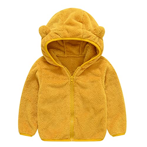 SEVEN BB Baby Jungen Mantel Kleinkind Kapuzenjacken Schlichtes Gelb Dünn Leichte Fleece Gefütterte Sweatjacke Frühling Herbst Sport Jacke für Kinder 104 von SEVEN BB